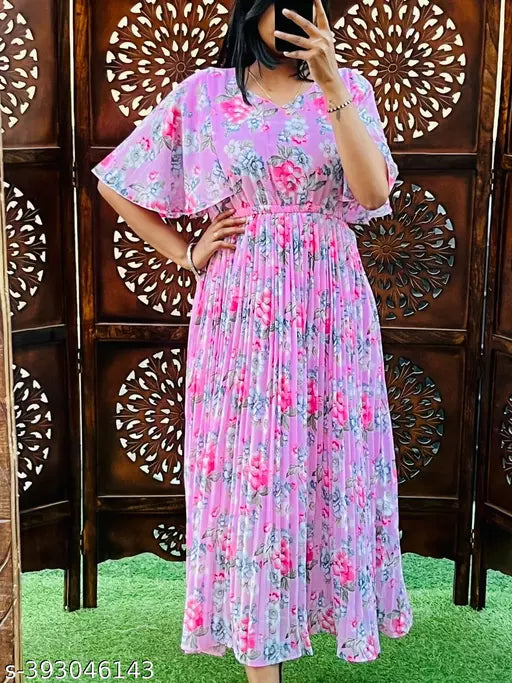 STYLISH LONG GEARGETTE DRESSS WITH LININIG