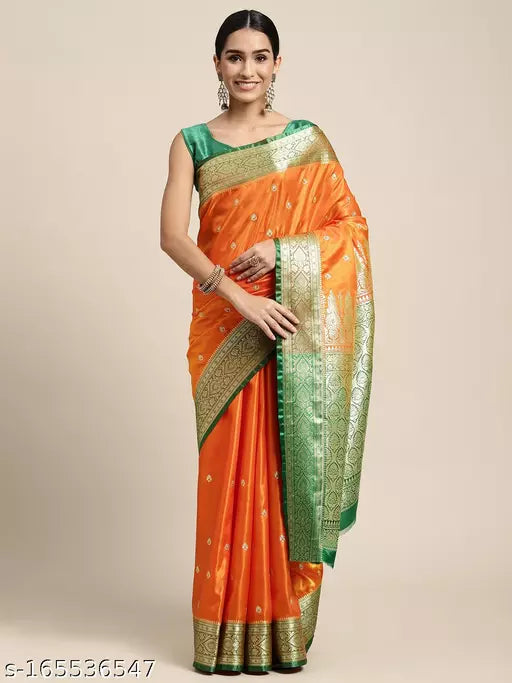 Banarasi Satin Silk Embroidery Saree With Heavy Pallu