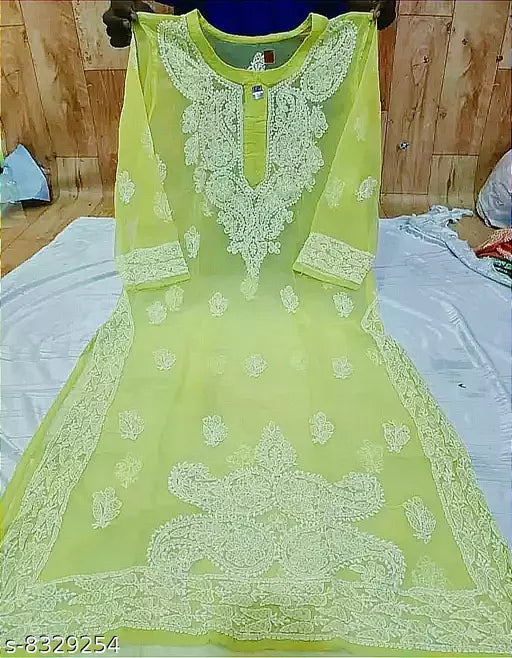 Women's Chikankari White Georgette Kurti