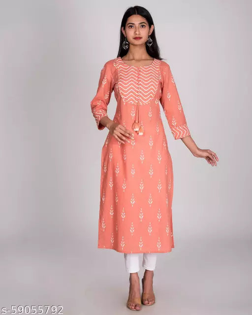 Swasti Plus Size Women Printed Pure Cotton Straight Kurta  (Peach)