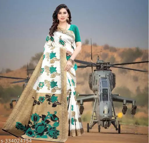 LIGHT WEIGHT BEAUTIFUL DESIGN COTTON BLEND -ART SILK MIX MATERIAL) SAREE WITH UNSTICHED BLOUSE