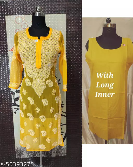 Handwork Embroidere Chikankari Chiffon Makkhi Jall kurti .