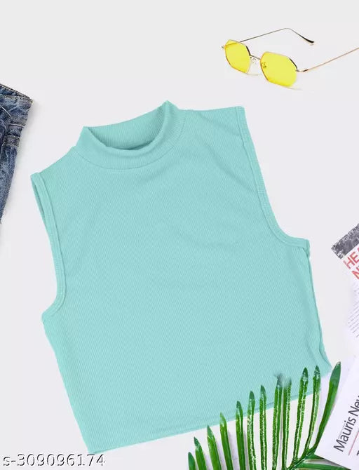 Women's Solid Cotton Rib Knit Crop Tank Top