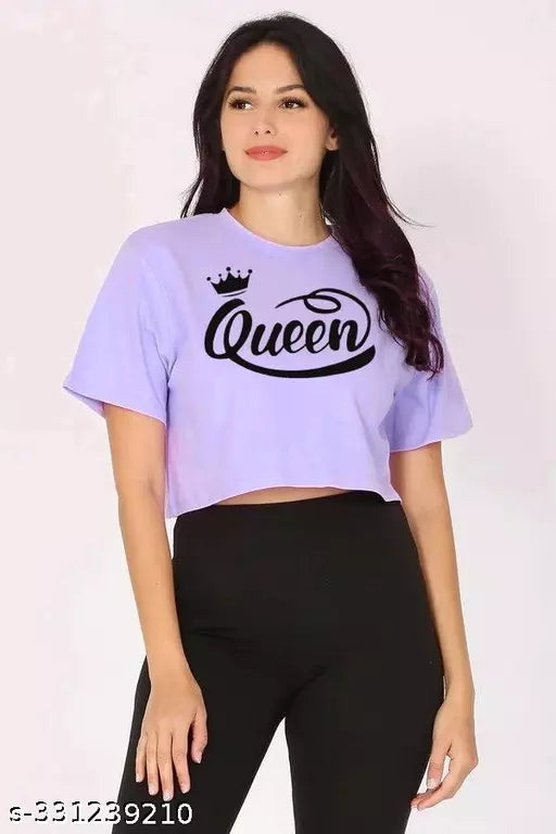 Trendy Feminine Printed Crop Tshirt Round Neck Top For Womens