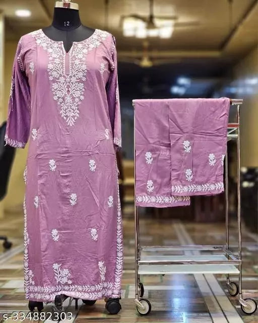 RAYON BEST FULL CHIKANKARI WORK KURTI WITH PLAZZO