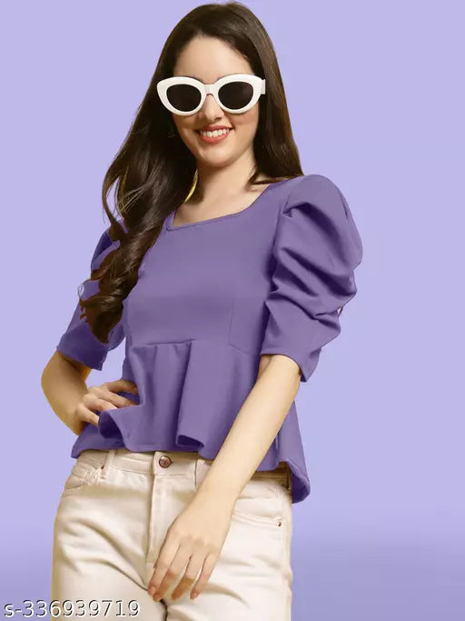 Women Square Neck Puff Sleeves Peplum Top (Women Top | Women Tops | Top)