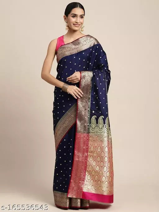 Banarasi Satin Silk Embroidery Saree With Heavy Pallu