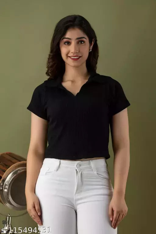 Mialo fashion ribbed polo neck top.