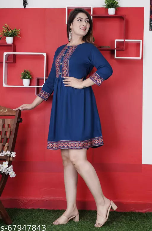 Shree Ganesh fashion's Rayon Anarkali Printed T-Blue Kurti for women