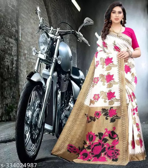 LIGHT WEIGHT BEAUTIFUL DESIGN COTTON BLEND -ART SILK MIX MATERIAL) SAREE WITH UNSTICHED BLOUSE
