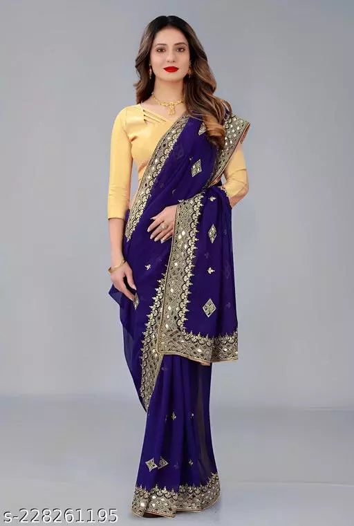 HEAVY KAJU DESIGN EMBROIDERY WORK WITH MIRROR SAREE BY KRADDLE