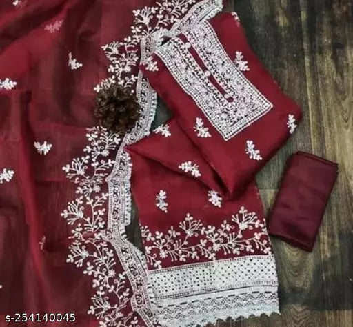LATEST NEW ARRIVAL ORGANZA SUIT WITH EMBROIDERED DOUBLE  MULTI WORK DRESS MATERIAL SUIT FOR WOMEN