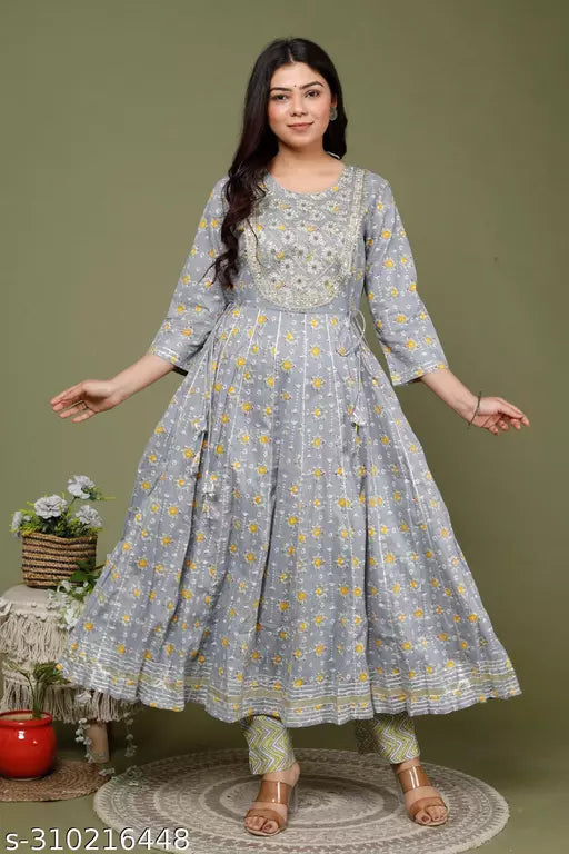 Swasti Women Printed Cotton Anarkali kurta