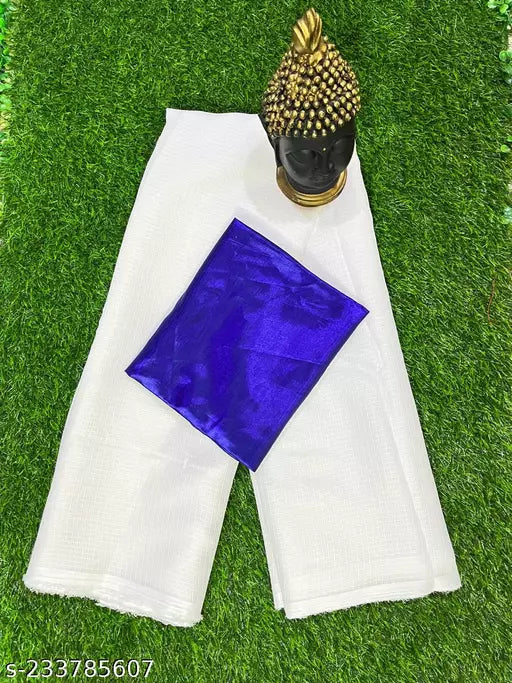 Soft Cotton Sarees With Fancy Blouse Pieces Navy Blue