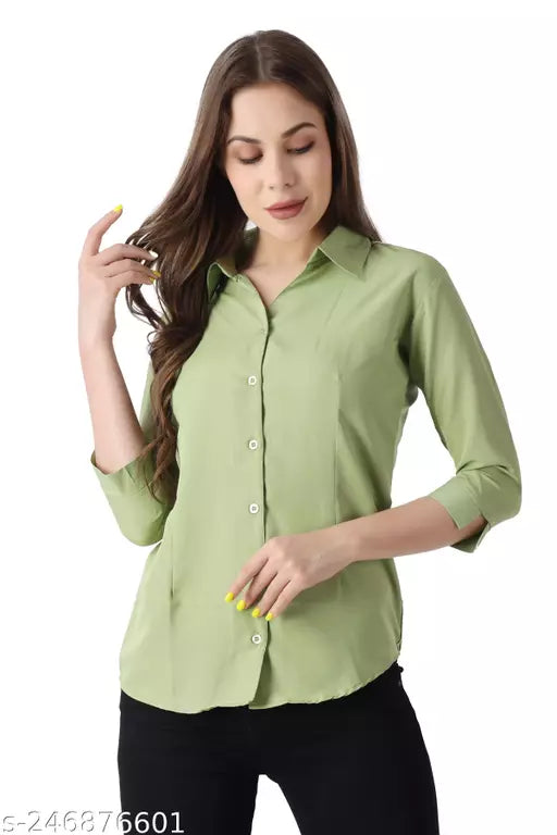 Womens Slim Fit 3/4 Sleeve Poplin