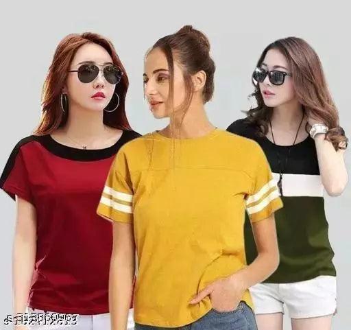 Women Color Block HALF Sleeve Designer Party wear Top for women and Girls (combo of 3)