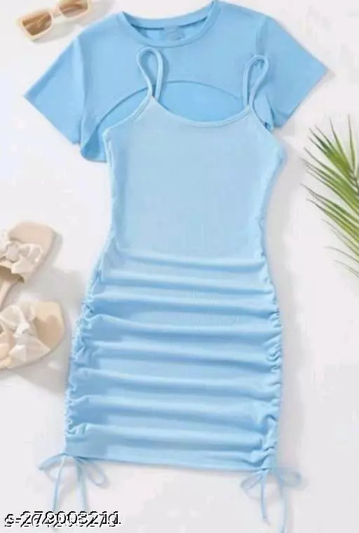 STYLISH KNITTED FABRIC LONG DRESS+ TOP COMBO