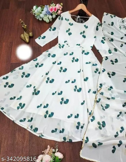 QVAZOR Stylish Fancy Trendy Printed Georgette Gown For Women For Party Wedding Festival Functions