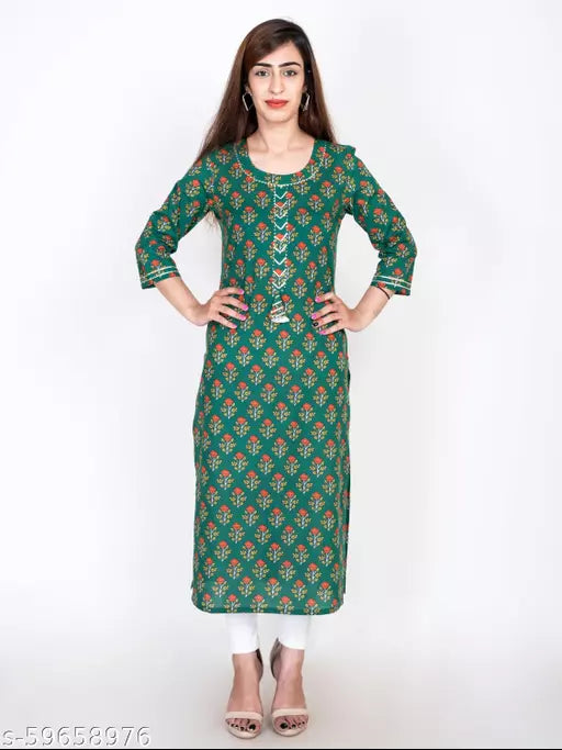 Swasti Plus Size  Women Floral Print Pure Cotton Straight Kurta  (Green)