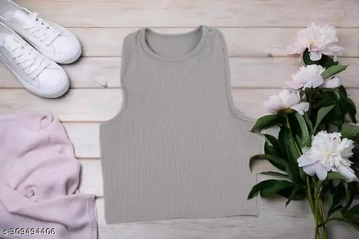 Women's Solid Cotton Rib Knit Crop Tank Top
