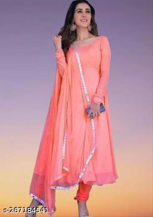 WOMEN ORANGE GOWN WITH LACE BORDER DUPATTA