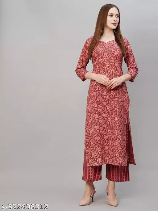 Anni Designer Women's Peach Ethnic Motifs Printed Kurta with Palazzo