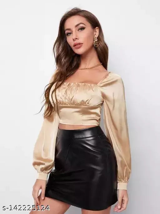 crop tops for womens stylish square neck satin fabric
