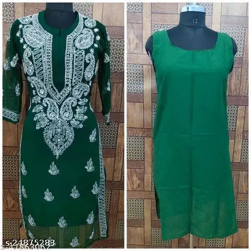 Handwork Embroidered Chikankari Chiffon Galabooti Long kurti.