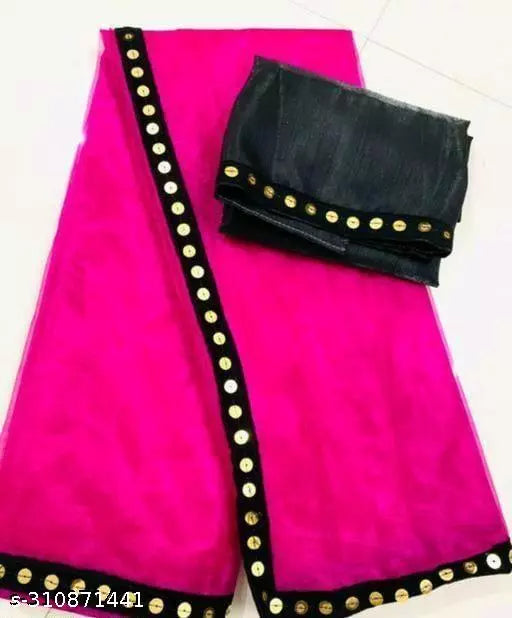 Abhisarika Drishya Net Purple saree with all over fancy moti lace with unstich blouse