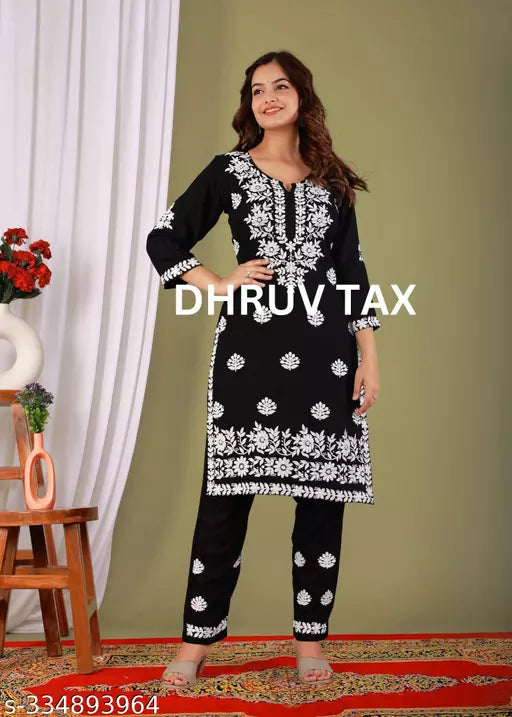 BEST FULL CHIKANKARI WORK KURTI WITH PLAZZO