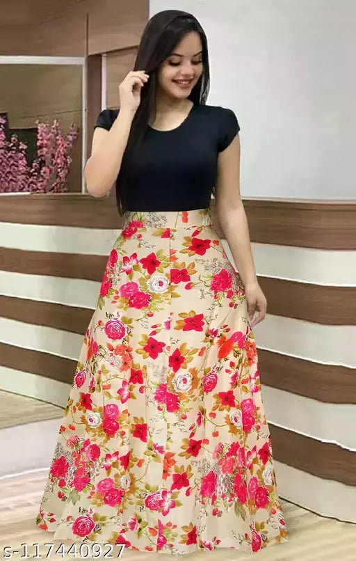 Dhunki Designer Floral Print Skirt
