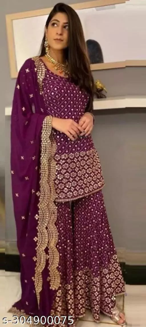 Aagyeyi Sensational Salwar Suits & Dress Materials New hit Fancy Garara Georgette 9mm Heavy sequence Work Wear Suit Like Party Wear Garara suit