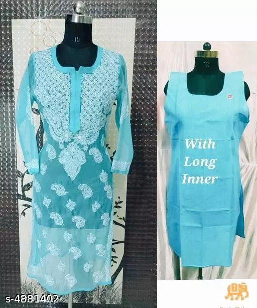 Handwork Chaikankari Chiffon  Kurti &with inner.