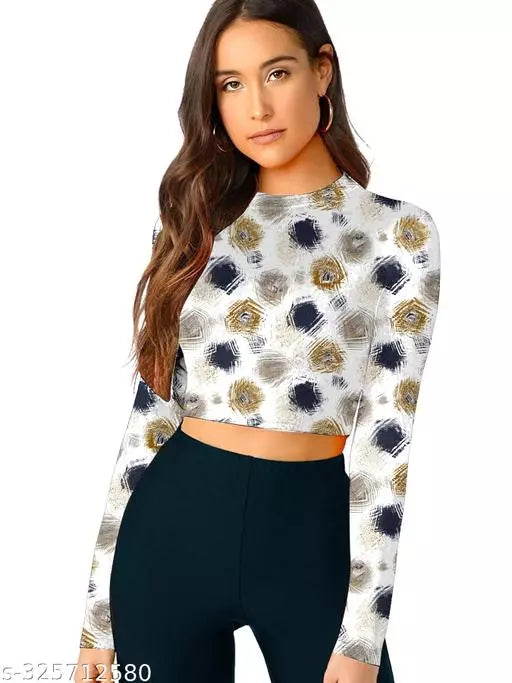 Western Printed Round Neck Crop Top