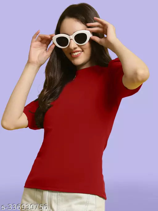 Casual Regular Sleeves Solid Women Red Top (Women Top | Women Tops | Top)