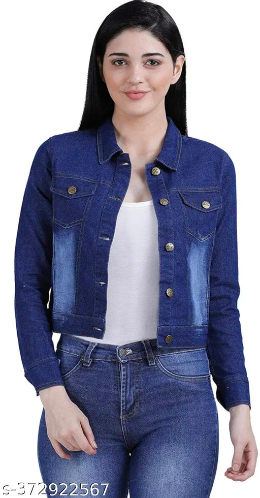 Winter wear dark blue plain jacket for women