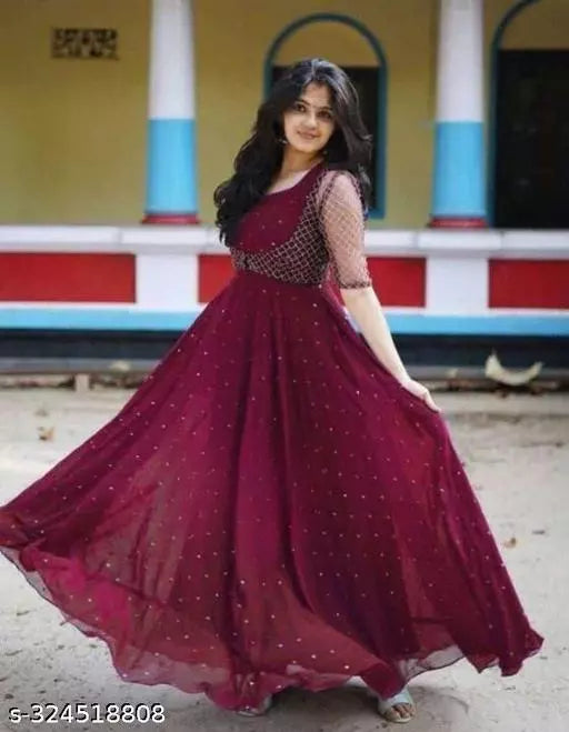 Exquisite Georgette Gown with Jacket for ladies - A Stylish Maxi Dress  long frock for Women  Ideal for Weddings  Formal Events  Parties  Ceremonies  Photo Shoots  Performing Arts  and Anniversary Celebrations