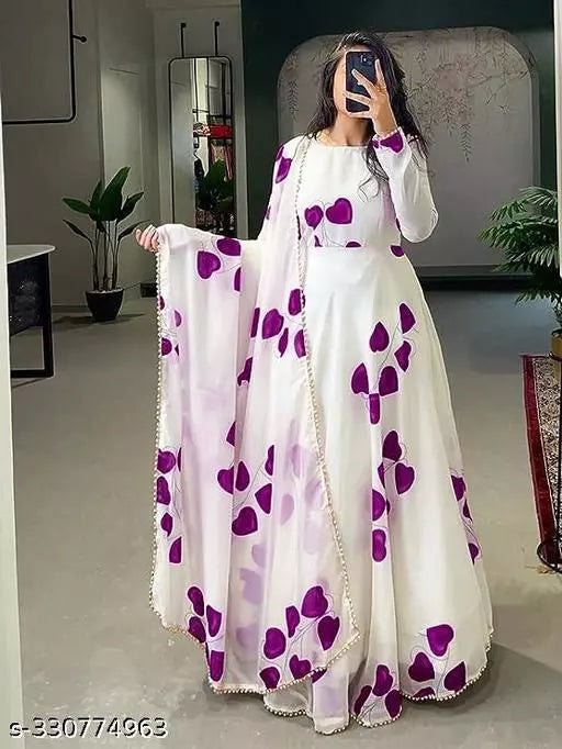 QVAZOR Stylish Fancy Trendy Printed Georgette Gown For Women For Party Wedding Festival Functions