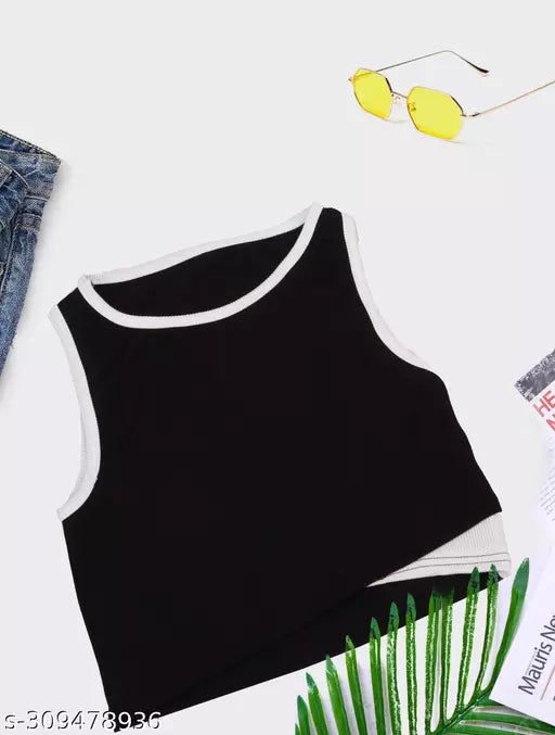 Women's Solid Cotton Rib Knit Crop Tank Top