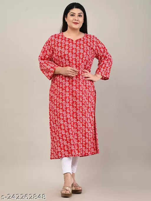 Swasti Plus Size  Women Printed Pure Cotton Straight Kurta  (Red)