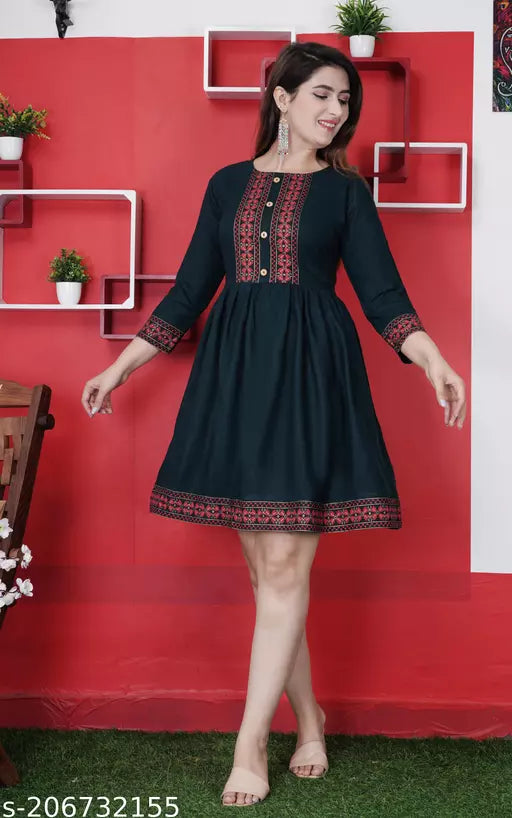 Shree Ganesh Fashion  Stylish Rayon Printed Dgreen  women Kurtis
