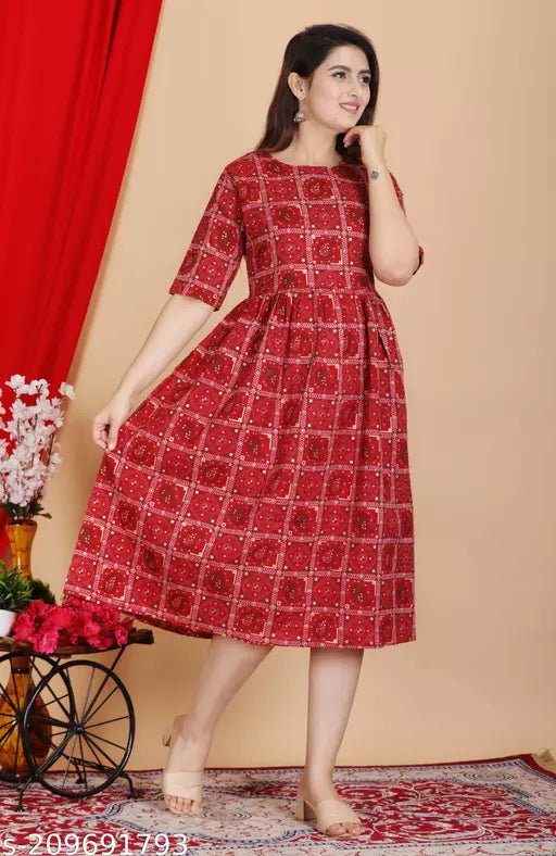 Shree Ganesh fashion's Rayon Anarkali Mahndi chunri  Maroon Kurti for women