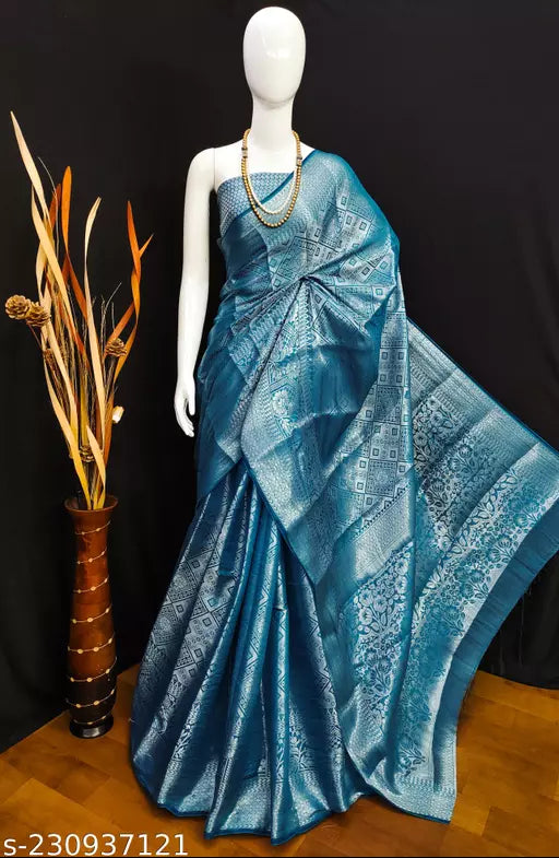 Morpich Fashion Aqua Blue Banarasi Silk Silver Zari Saree