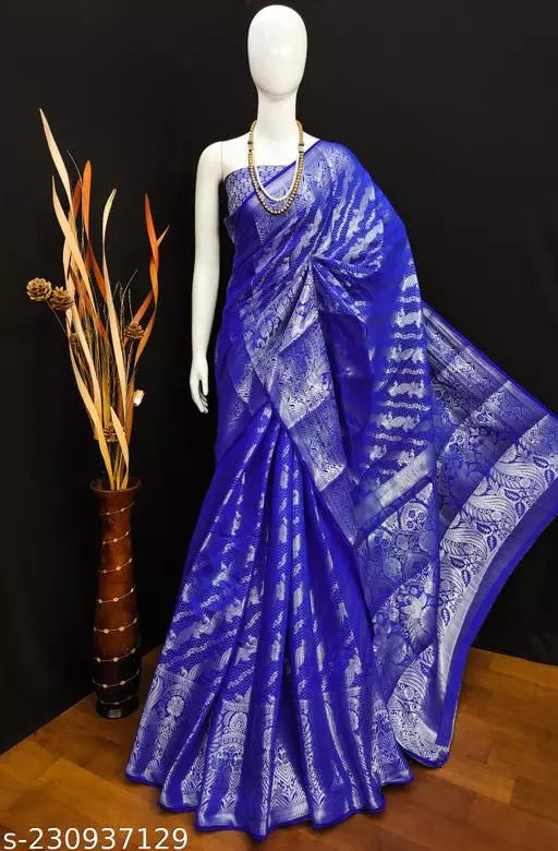 Morpich Fashion Royal Blue Banarasi Silk Silver Zari Saree