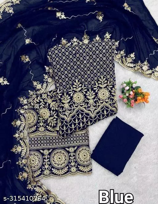 Trendy Fashionable Salwar Suits & Dress Materials Unstiched Patiala Embroidered Work Plus Double Layer Multiwork Sequence Work Georgette Salwar Suit & Dress Materials