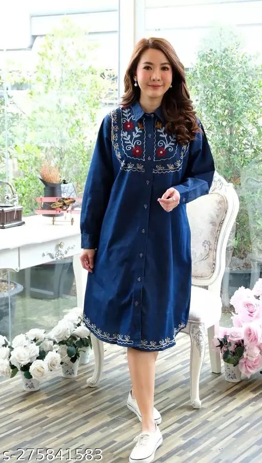 Denim Shirt Collar Full Sleeve Dress