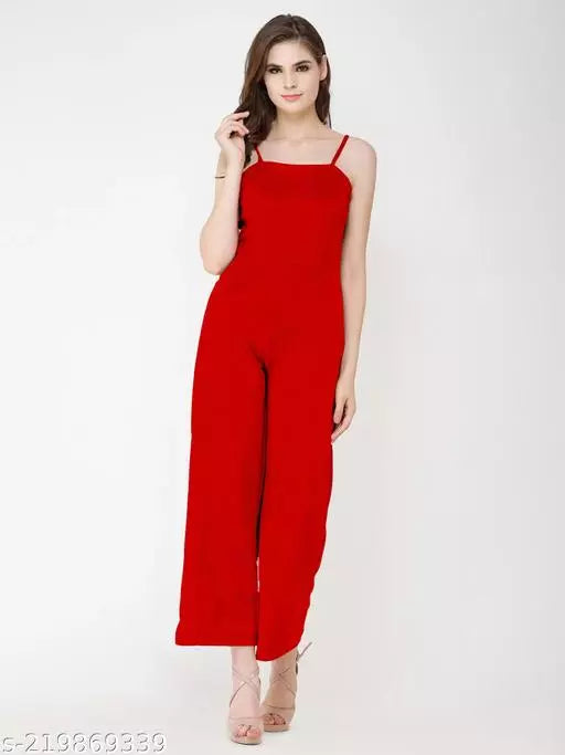 Sunday Casual Solid Red Jumpsuit for Ladies