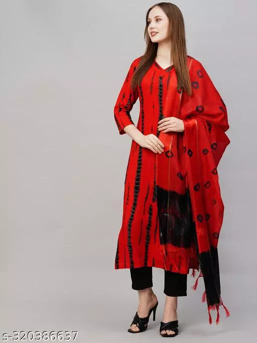 Anni Designer Women's Red Printed Kurta with Trousers & Dupatta