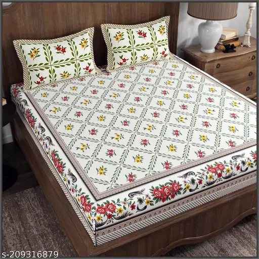 Jaipuri Pure Cotton Double Queen Bedsheet With 2 Pillow Covers