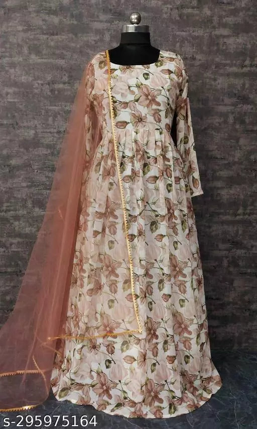 QVAZOR Stylish Fancy Trendy Printed Georgette Gown For Women For Party Wedding Festival Functions